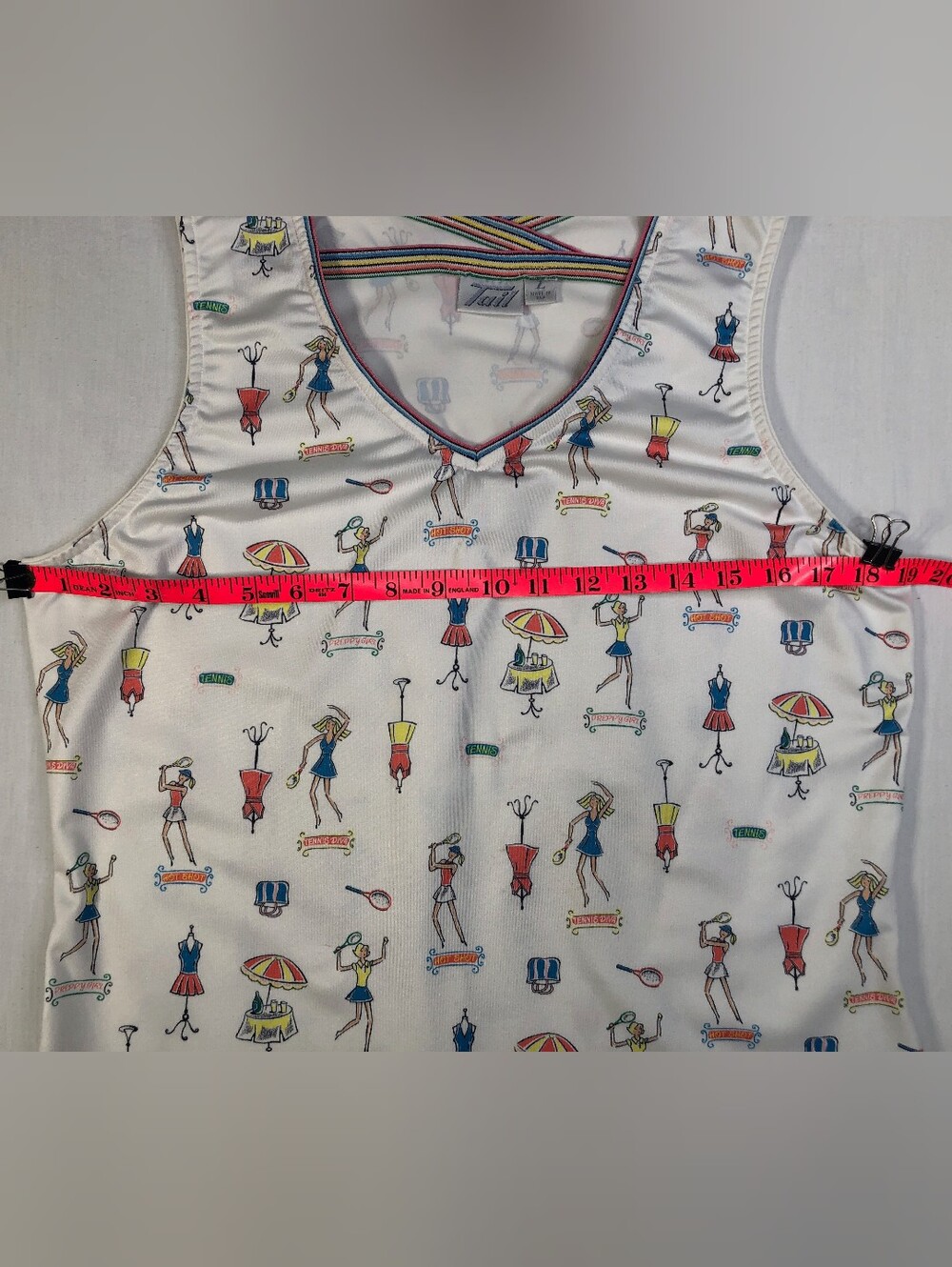 Vintage 80's Tail Brand Wht Tennis Tank Top with Multicolor Cartoon Print Size L - Picture 2 of 5